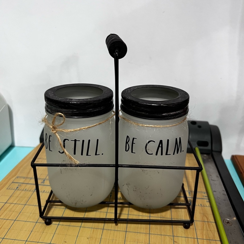 Rae Dunn White Candle Holders with Black Accents - Picture 2 of 6